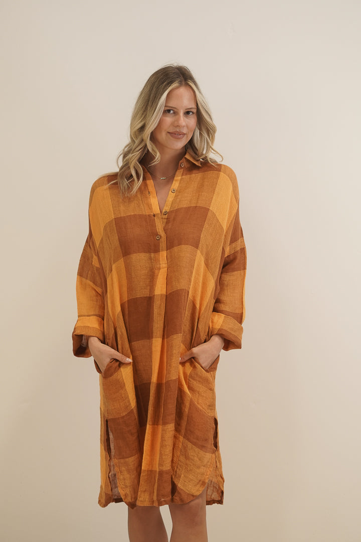 Cristina Shirt Dress Spiced Ochre Check