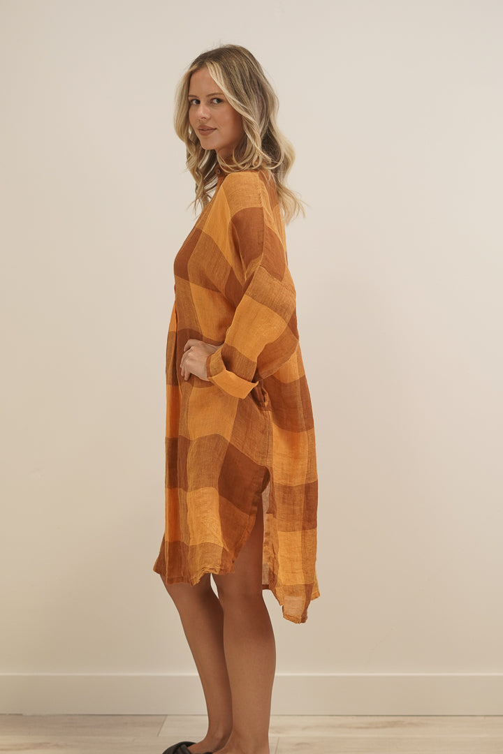 Cristina Shirt Dress Spiced Ochre Check