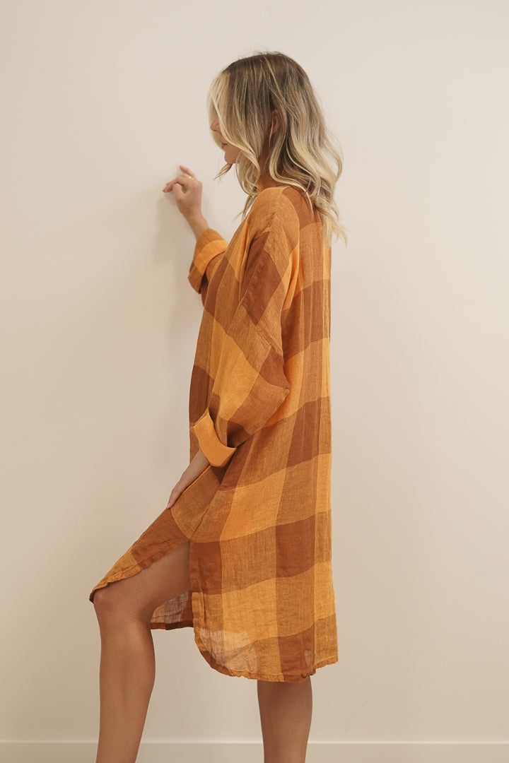 Cristina Shirt Dress Spiced Ochre Check