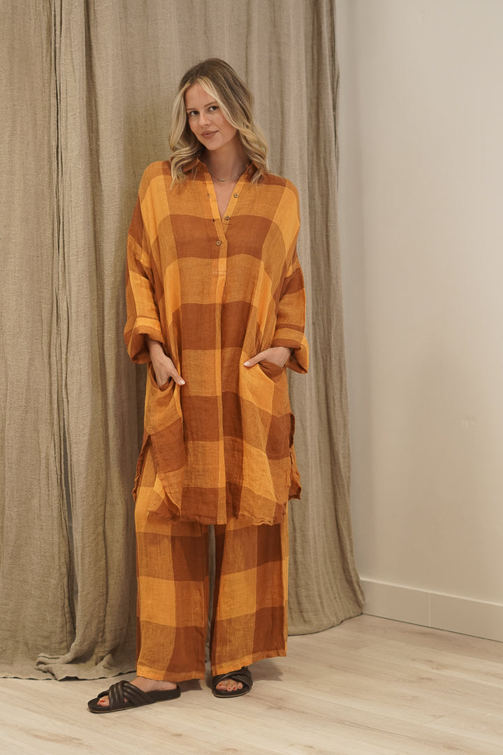 Cristina Shirt Dress Spiced Ochre Check