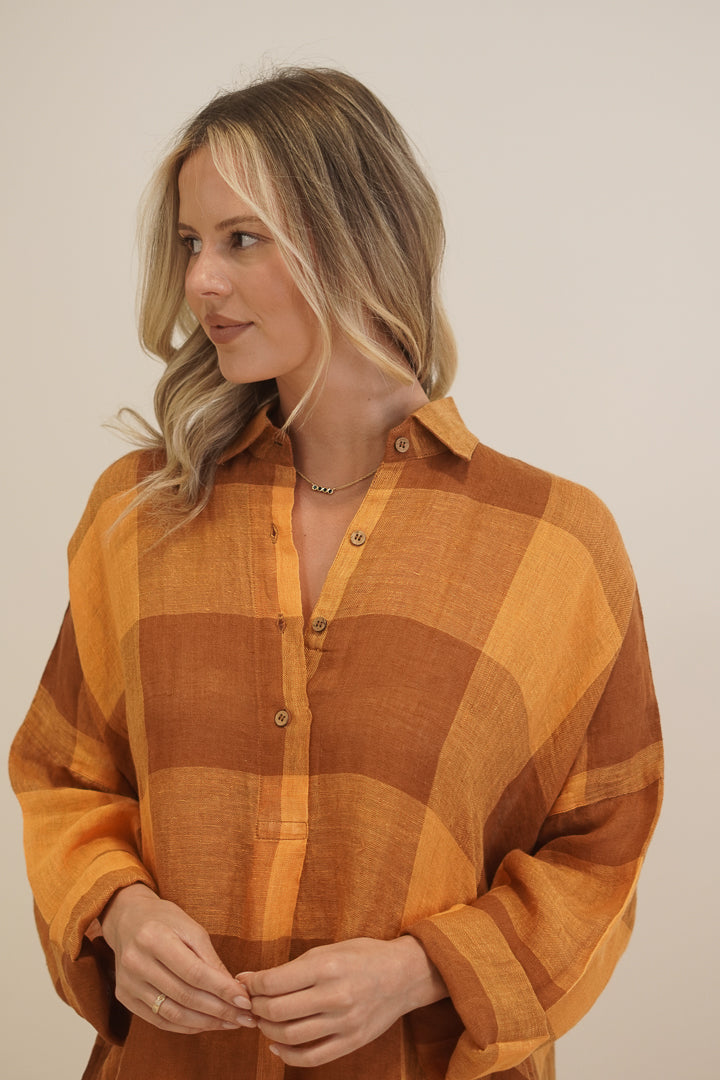 Cristina Shirt Dress Spiced Ochre Check