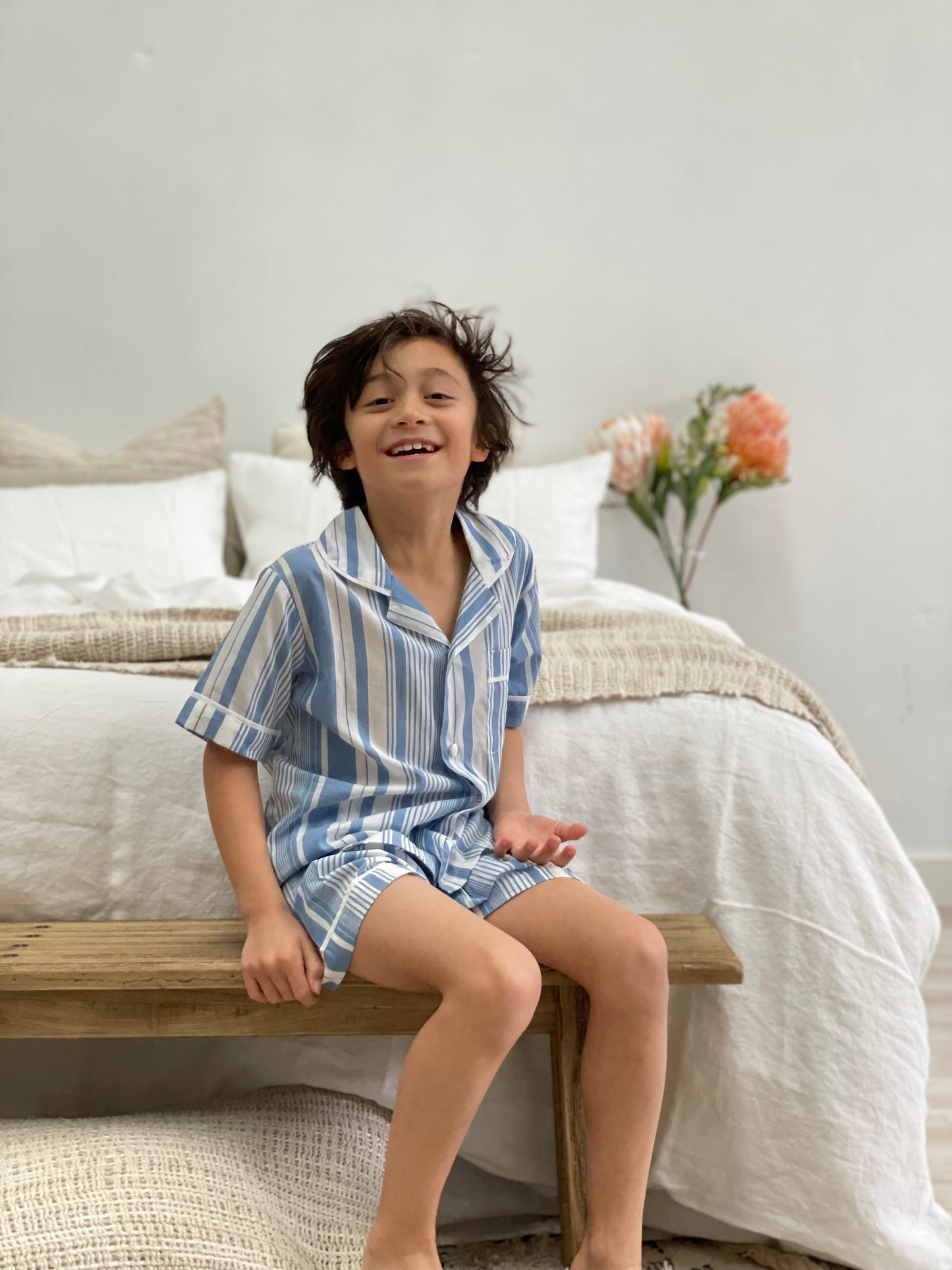 Cameron Blue Stripes Boy'S Short Pj Set