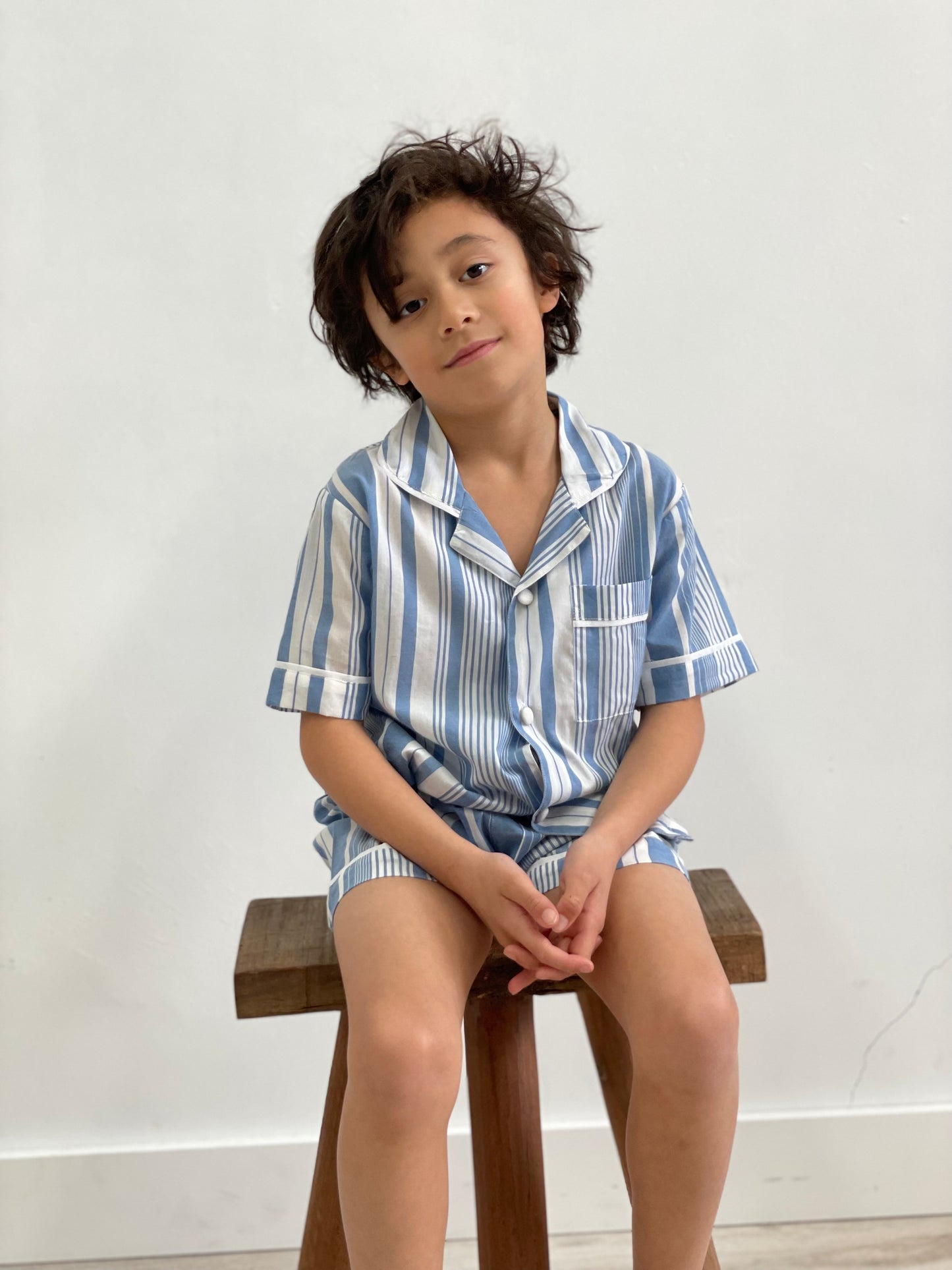 Cameron Blue Stripes Boy'S Short Pj Set