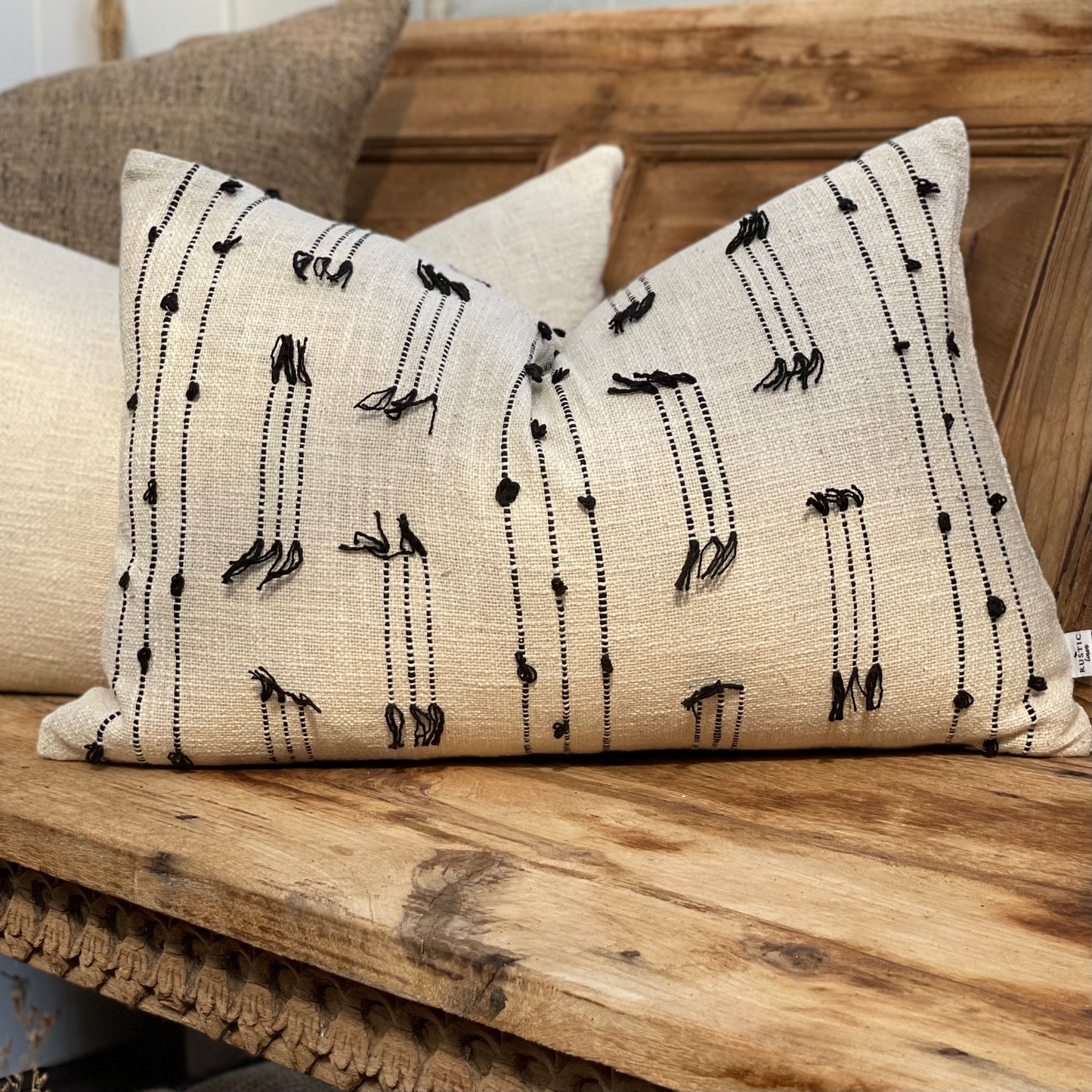 Aryan Handwoven Cotton Cushion Cover Black Jacquard