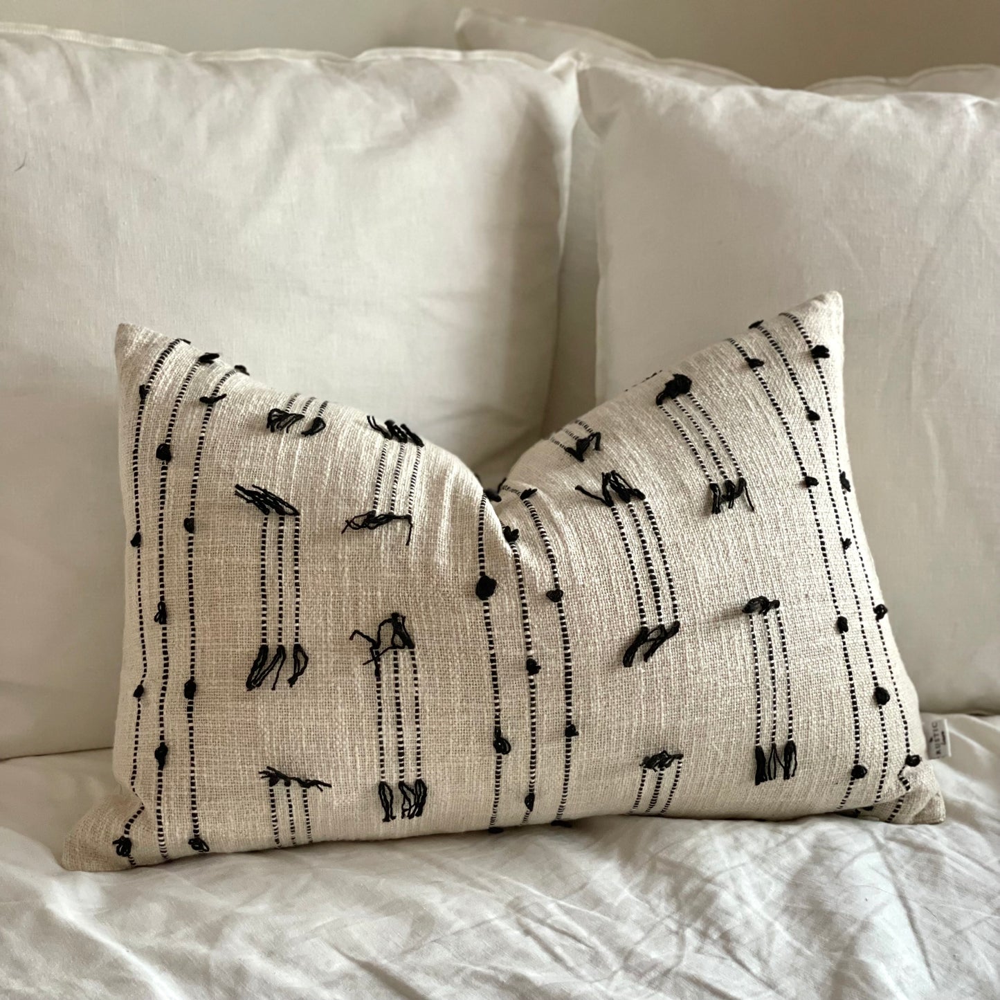 Aryan Handwoven Cotton Cushion Cover Black Jacquard