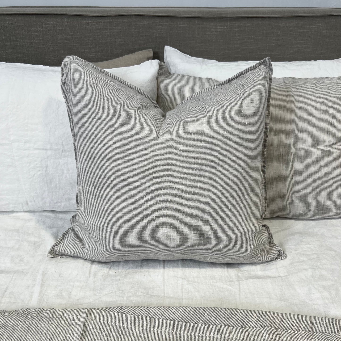 Grey Pinstripe Cushion Cover 50X50Cm With Flange