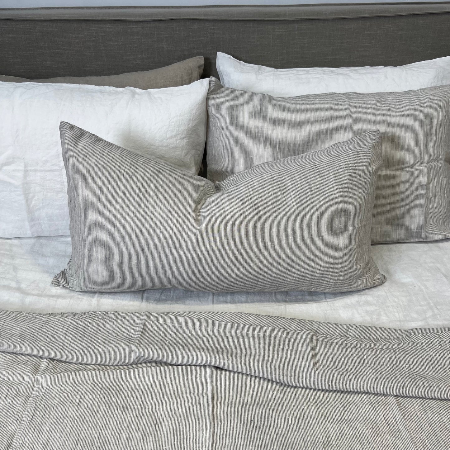 Grey Pinstripe Cushion Cover 40X80Cm