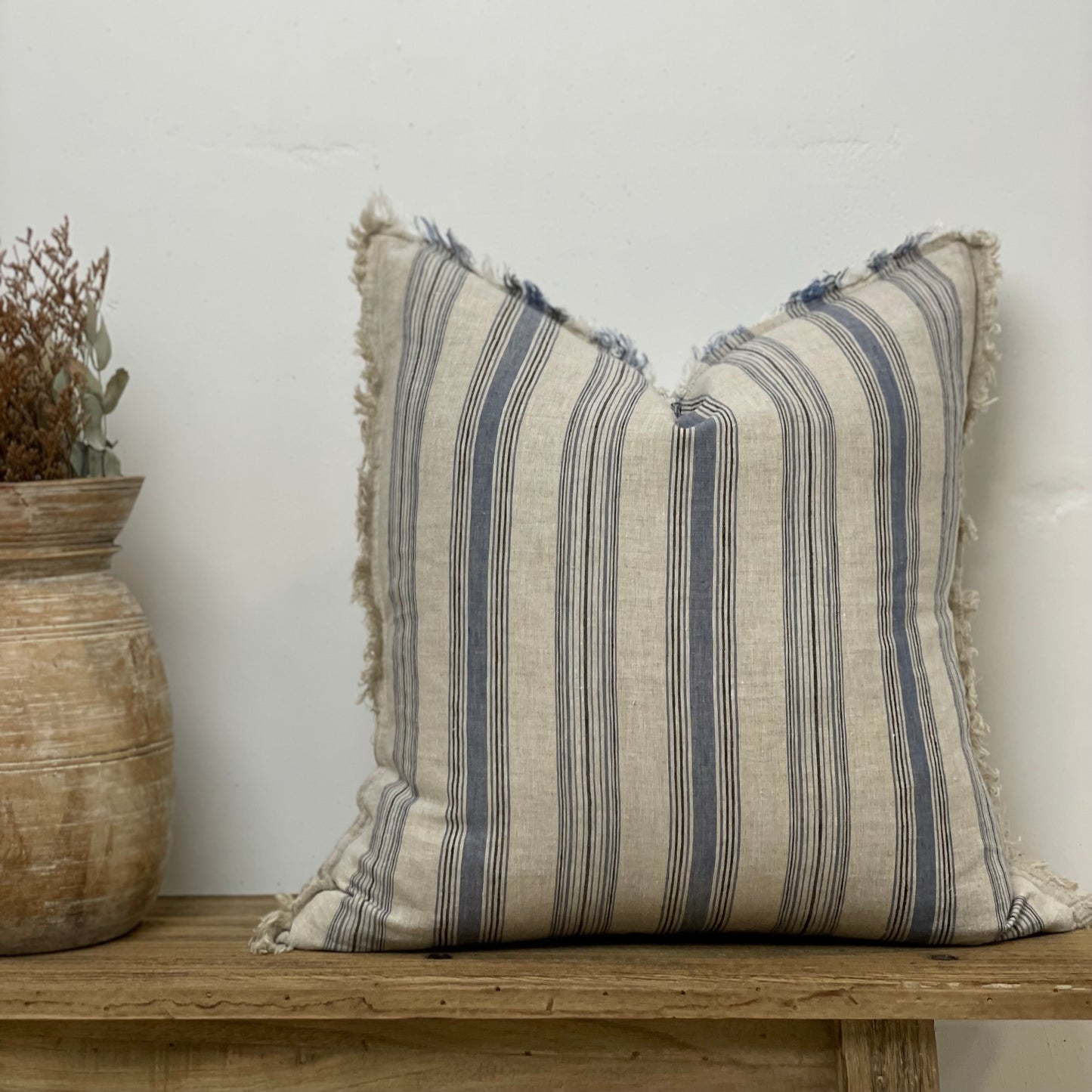 Erika Cushion Cover With Fringe Blue Horizon Stripe 50X50Cm