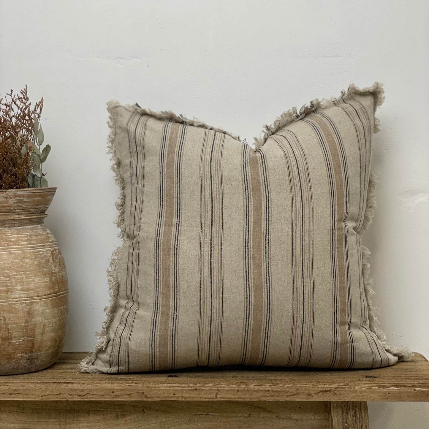Erika Cushion Cover With Fringe - Sepia Tint Stripe 50X50Cm