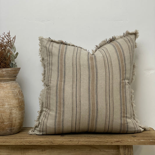 Erika Cushion Cover With Fringe - Sepia Tint Stripe 50X50Cm