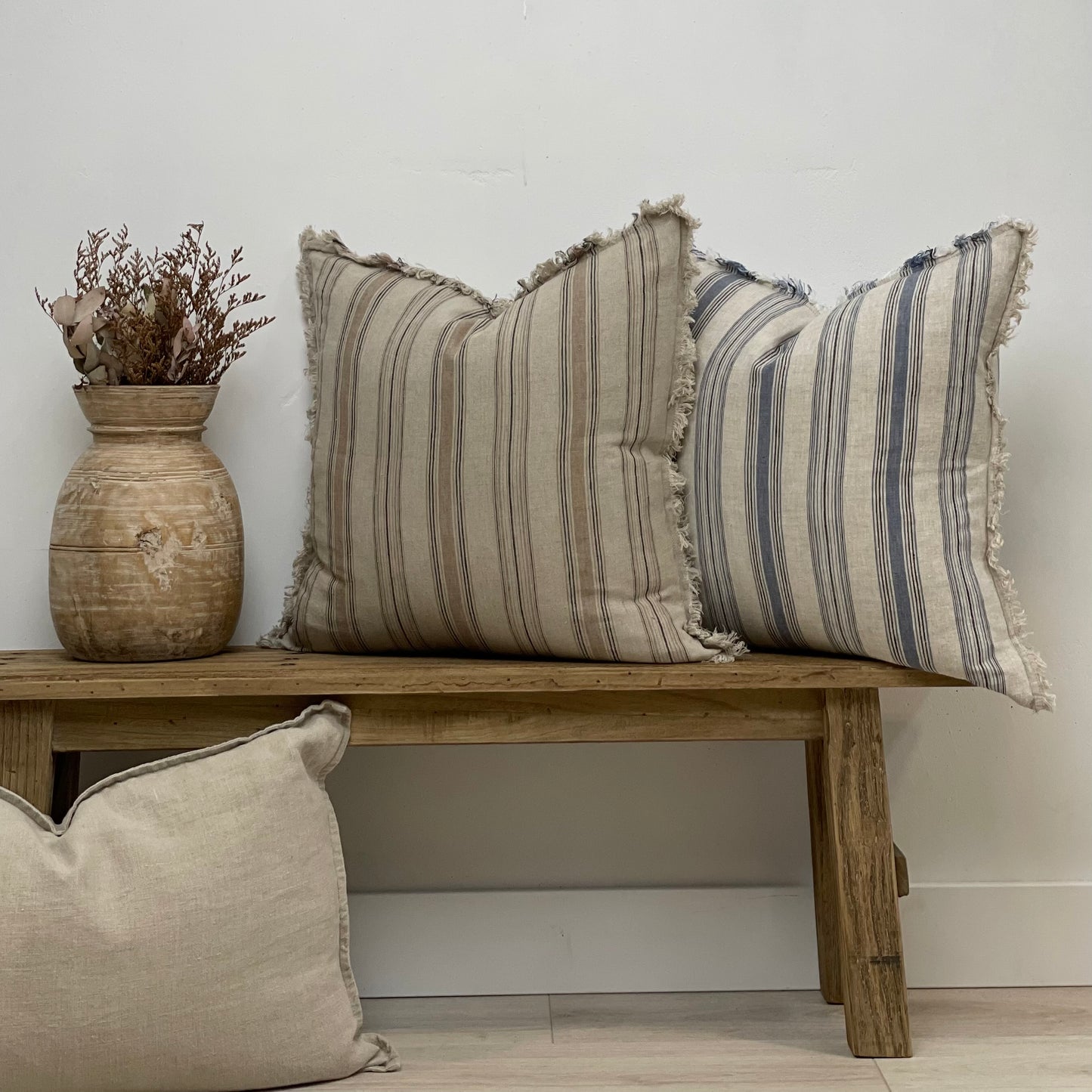 Erika Cushion Cover With Fringe - Sepia Tint Stripe 50X50Cm