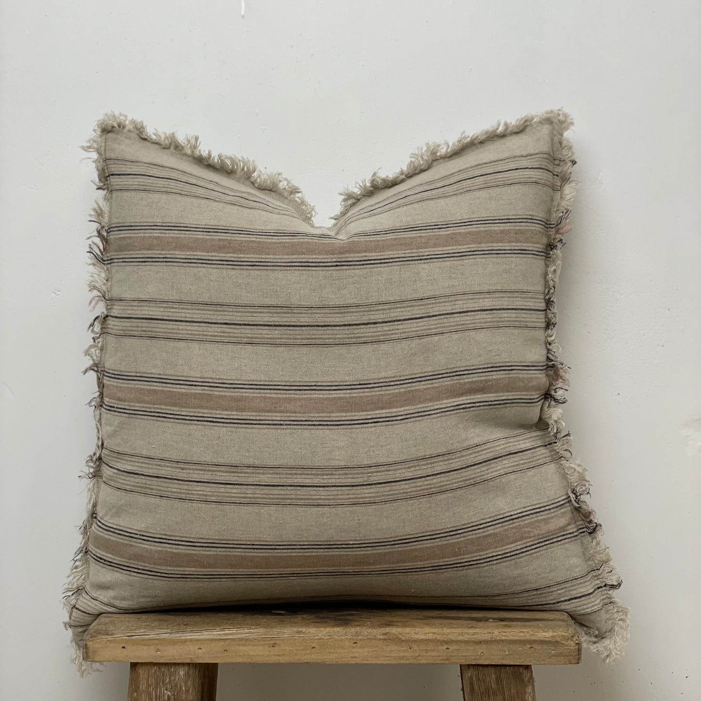Erika Cushion Cover With Fringe - Sepia Tint Stripe 50X50Cm