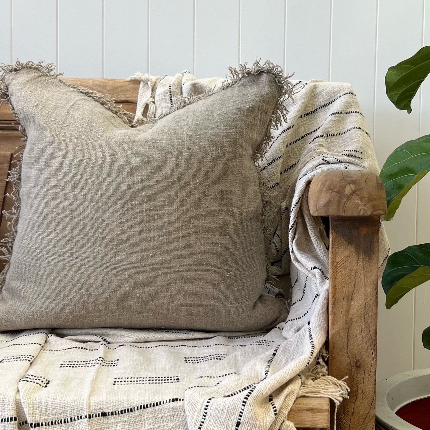 Cushion Cover Natural Handloomed/Rustic Linen With Fringe