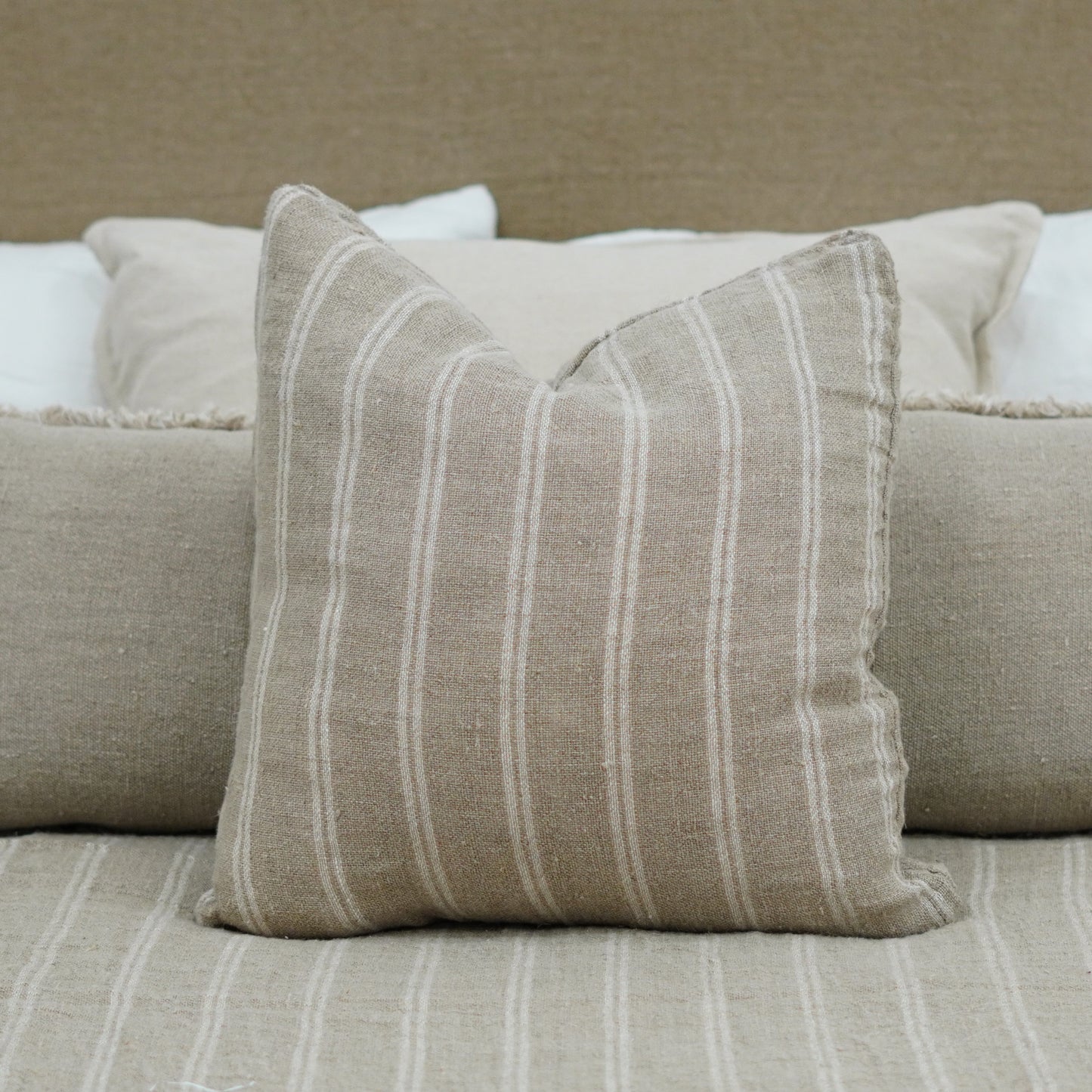 Cushion Cover - White Stripe Handloomed Linen 50 X 50 Cm