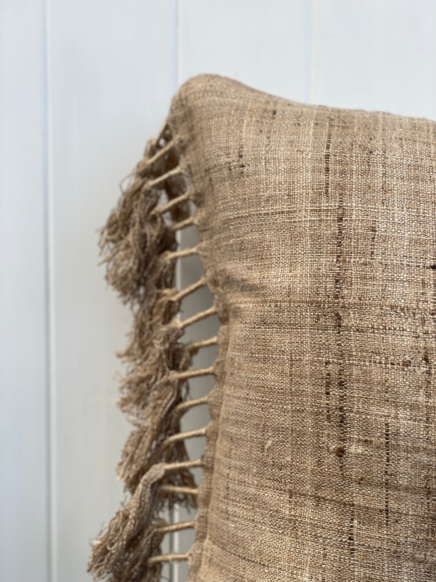 Tussar Wild Silk Cushion Cover Knotted Fringes - Natural 40 X 60 Cm