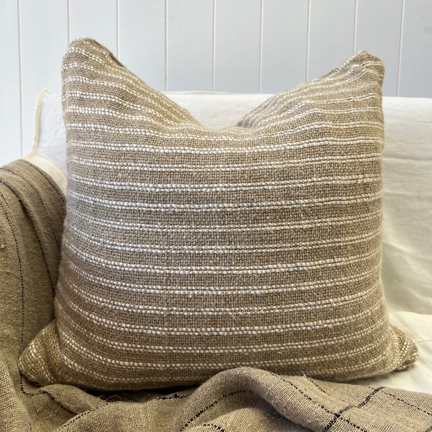 Owen Linen Cushion Cover Ivory & Natural Stripes 50X50Cm