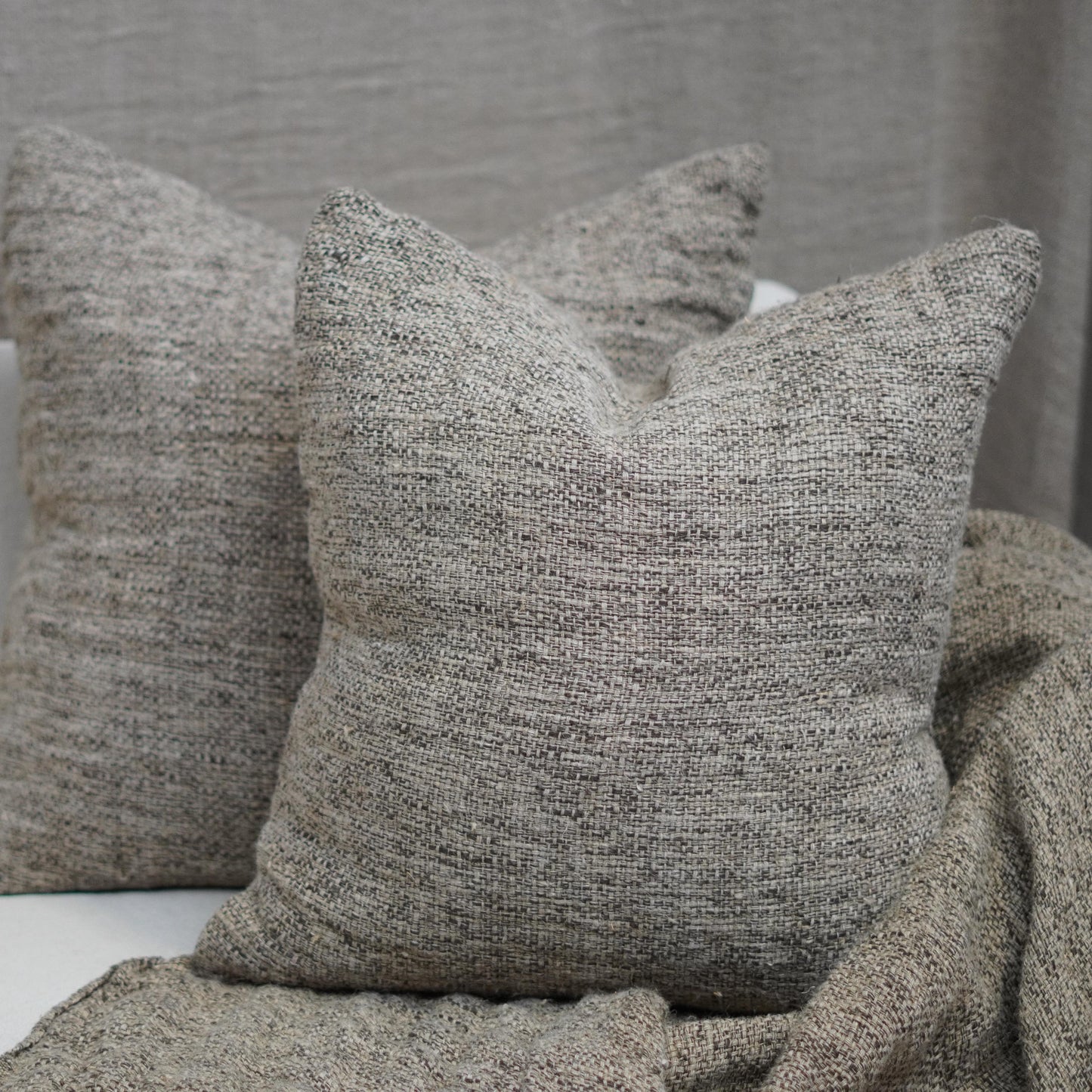 Felix Linen Cushion Cover Natural & Charcoal Woven 50X50Cm