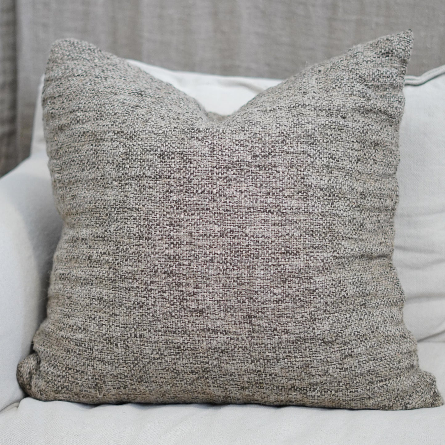 Felix Linen Cushion Cover Natural/ Charcoal Woven 60X60Cm