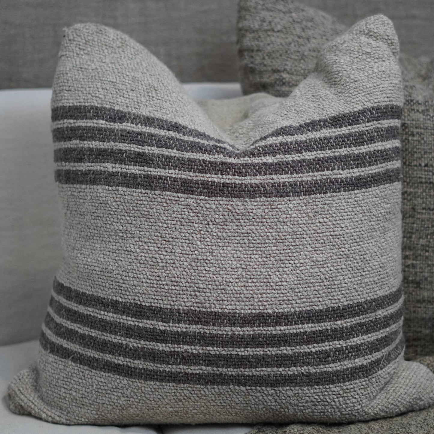 Jacob Linen Cushion Cover With Button Closure Charcoal Stripes 50X50Cm