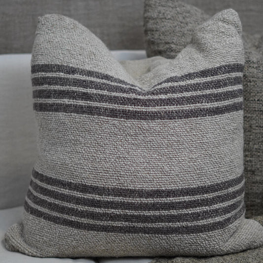 Jacob Linen Cushion Cover With Button Closure Charcoal Stripes 50X50Cm