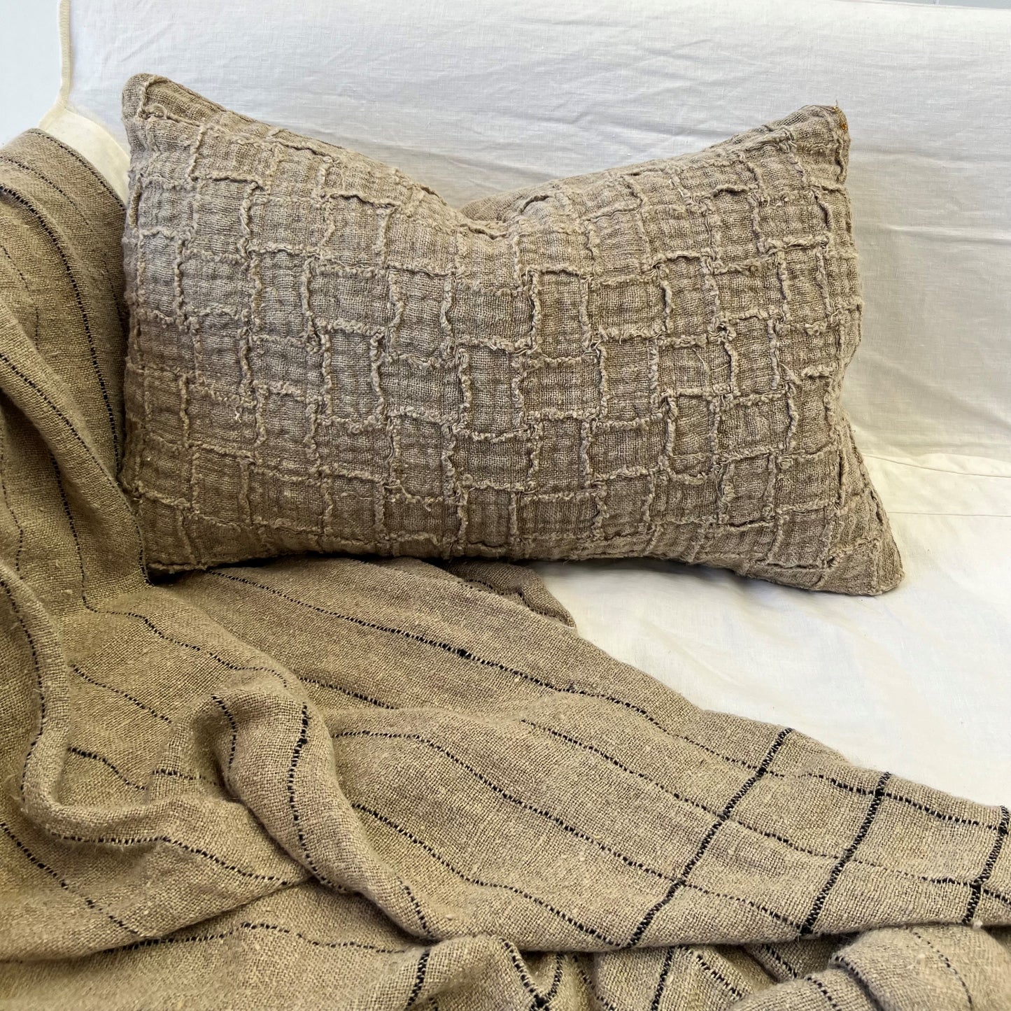 Lucas Linen Cushion Cover Natural Rustic Blocks 40X60Cm