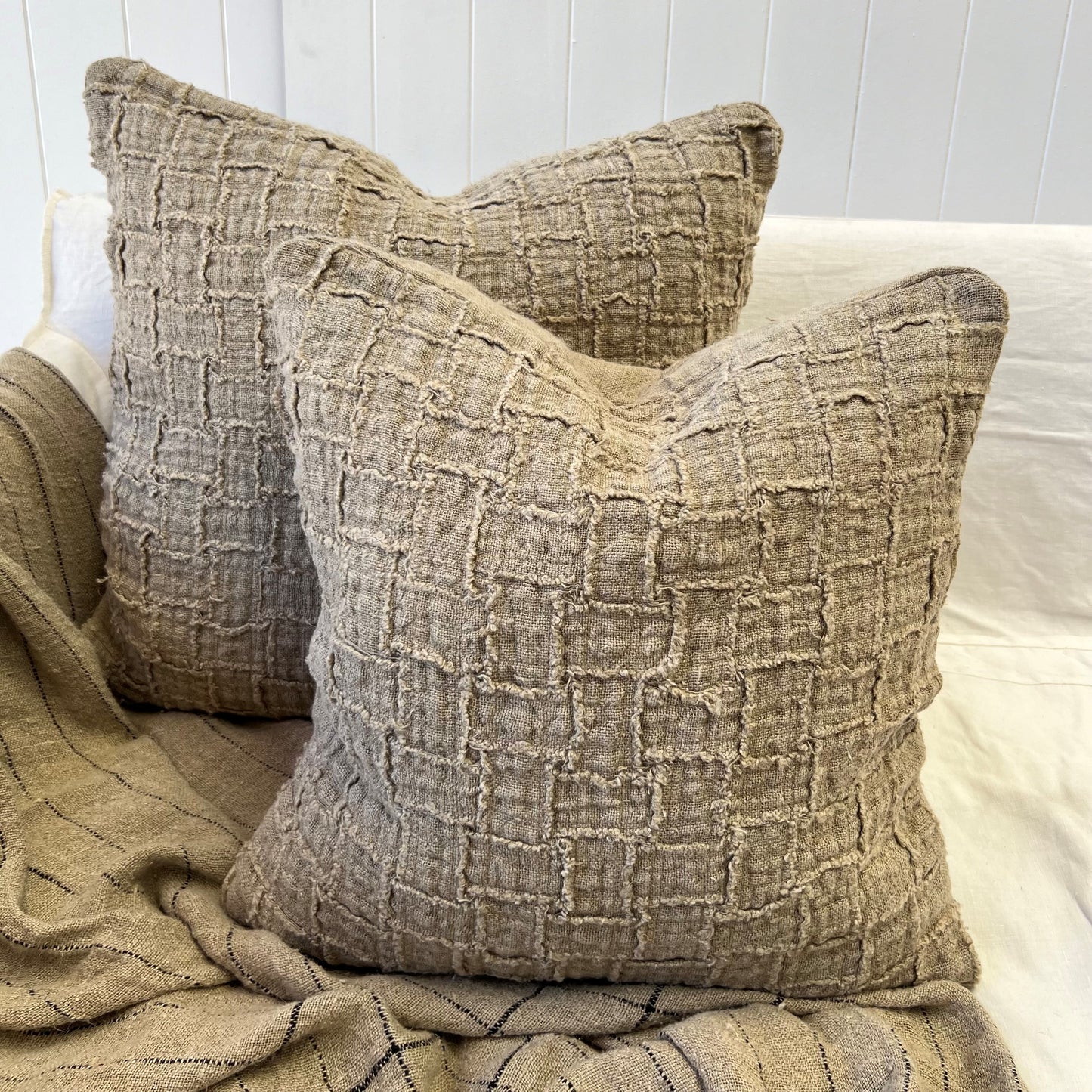 Lucas Linen Cushion Cover Natural Rustic Blocks 50X50Cm