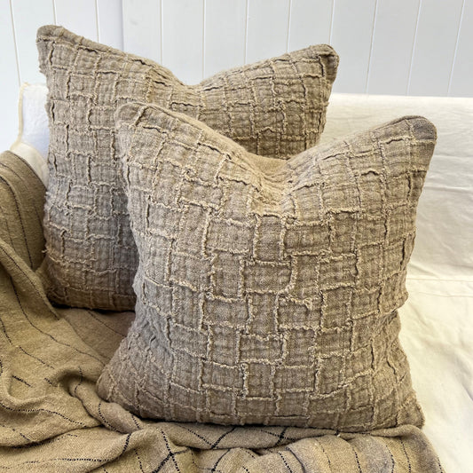 Lucas Linen Cushion Cover Natural Rustic Blocks 50X50Cm