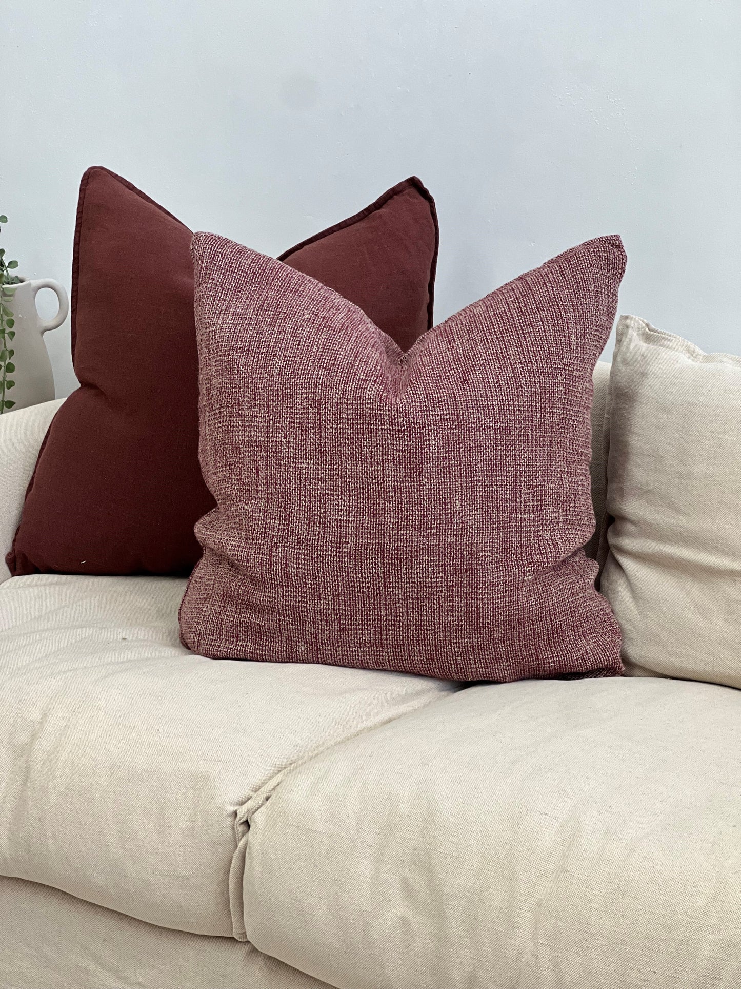 Audrey Linen Cushion Cover Burgundy 60X60Cm