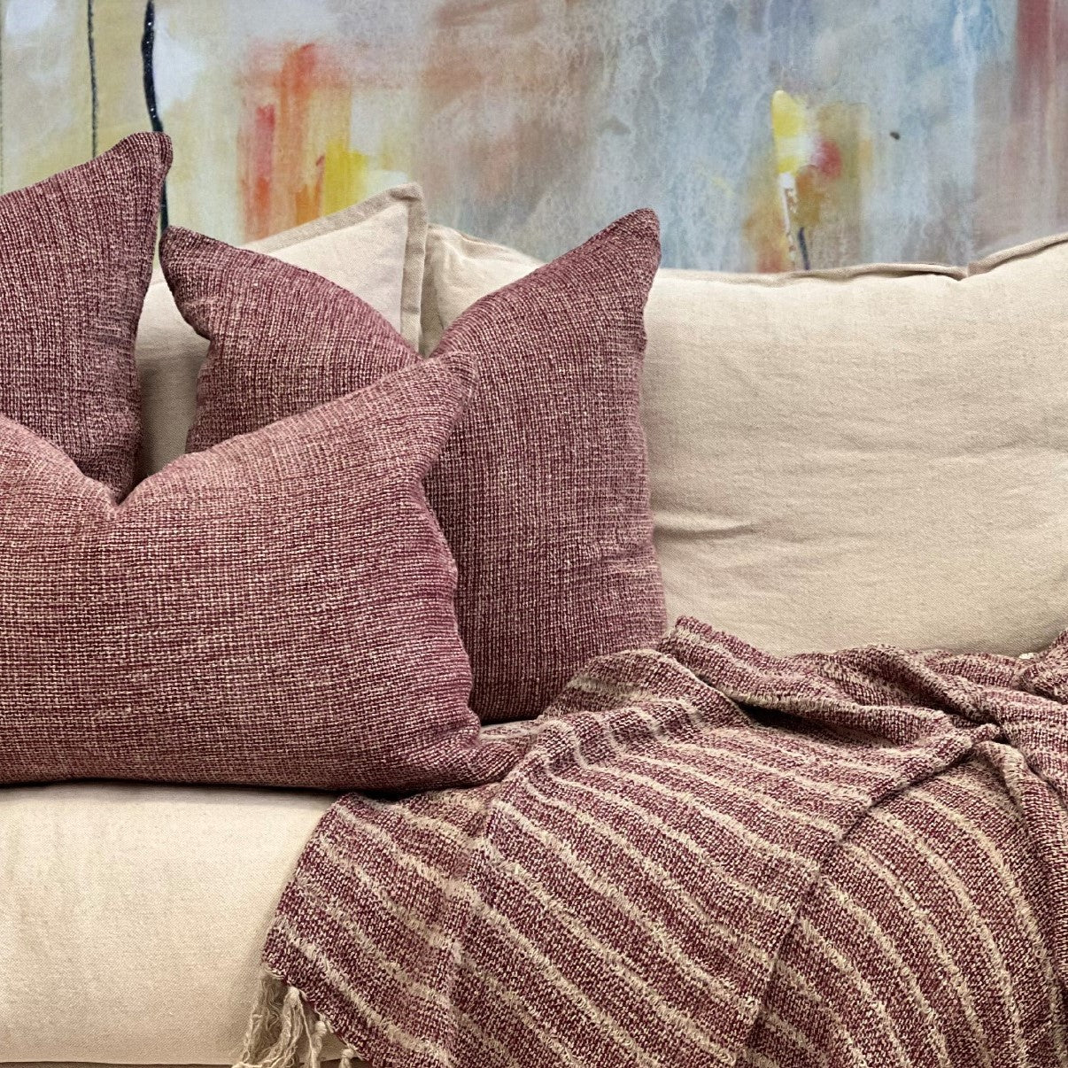 Audrey Linen Cushion Cover Burgundy 50X50Cm