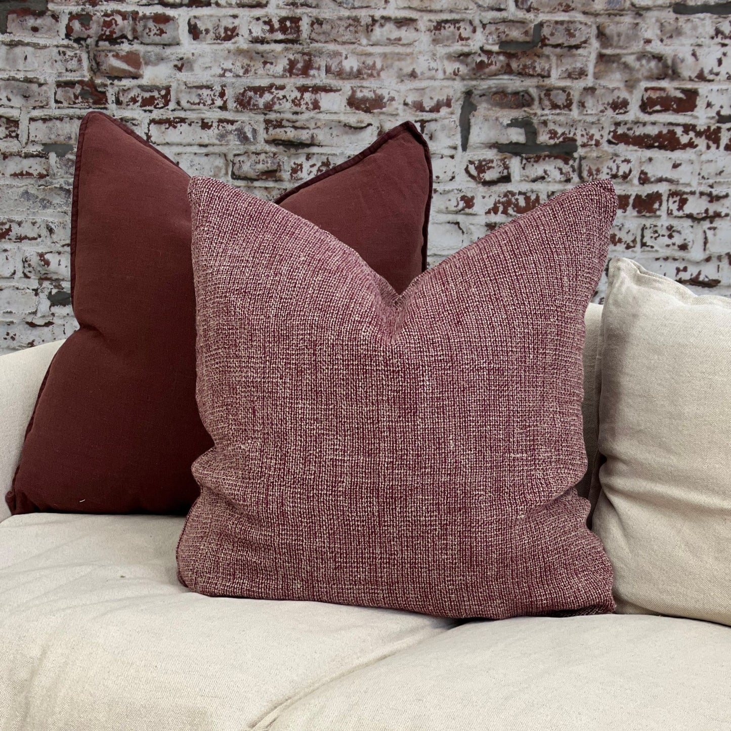 Audrey Linen Cushion Cover Burgundy 60X60Cm