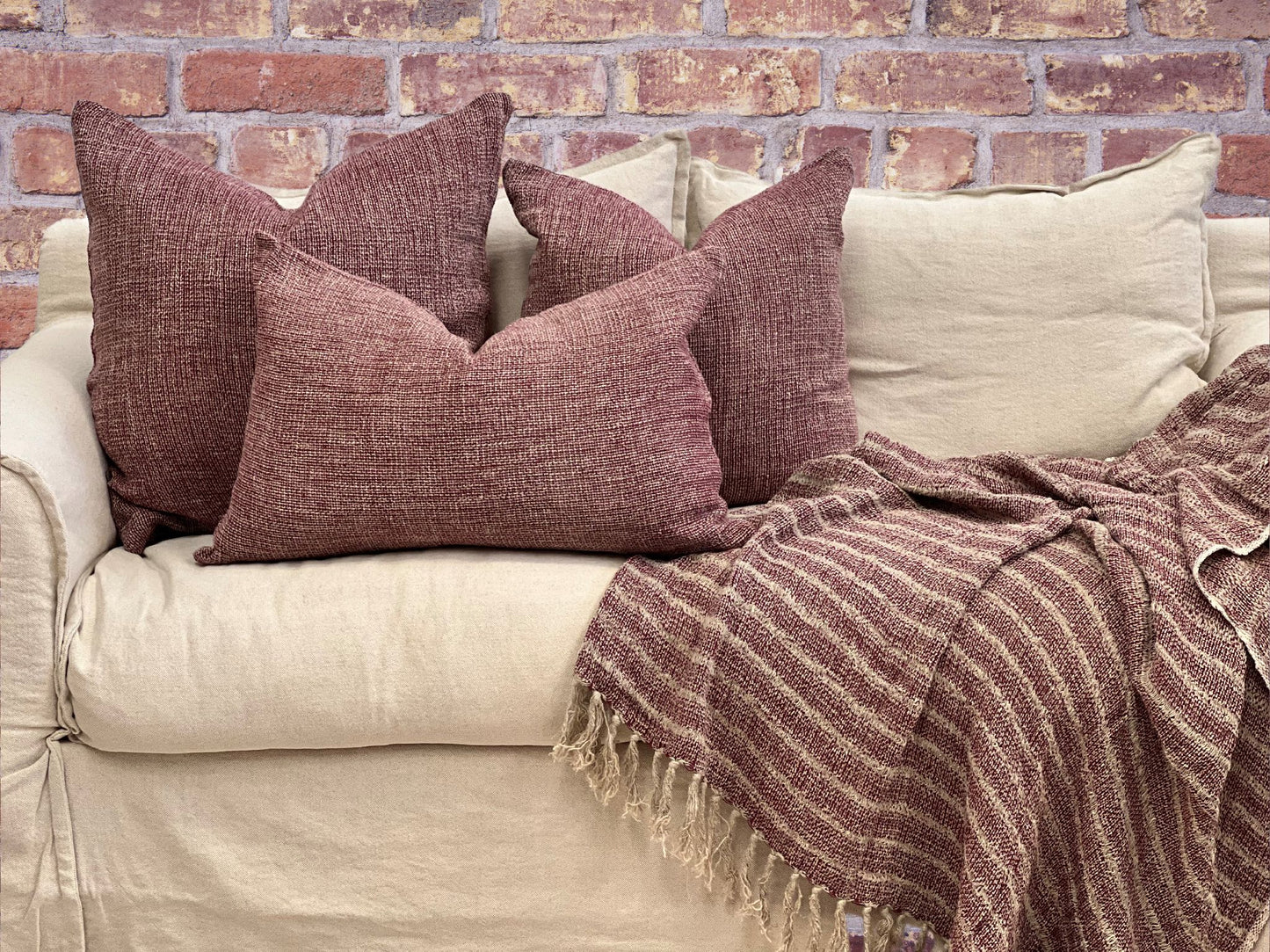 Audrey Linen Cushion Cover Burgundy 40X60Cm