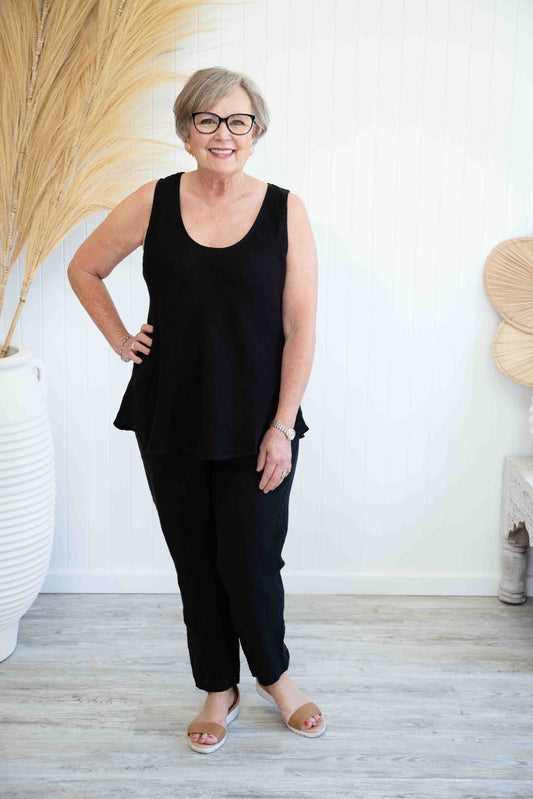 Camio Linen Tank Top | Black