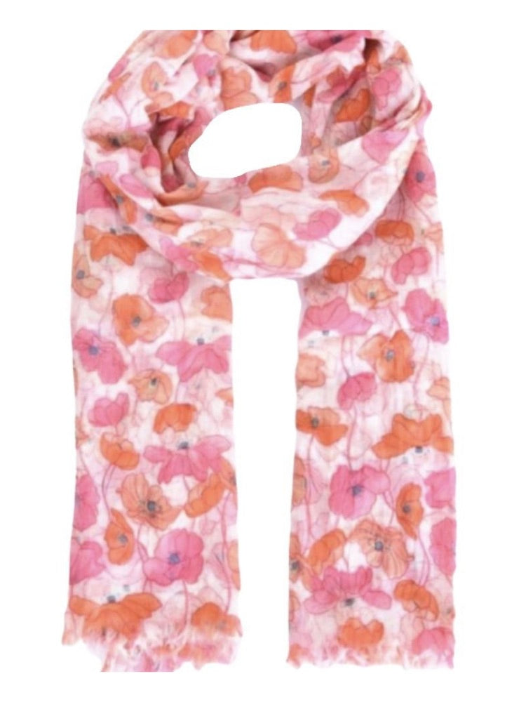 Poppy Print Pure Cotton Scarf - 54862