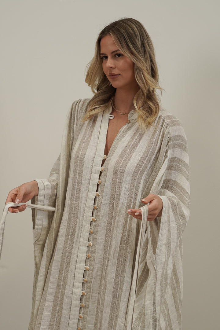 Donna Oversized Buttoned Dress Natural White Stripes