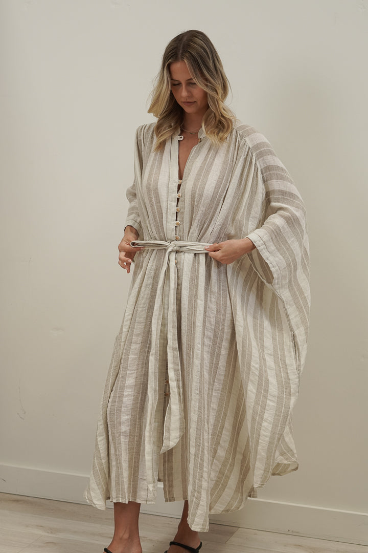 Donna Oversized Buttoned Dress Natural White Stripes
