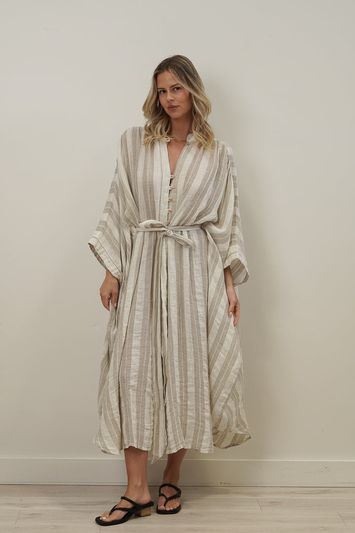 Donna Oversized Buttoned Dress Natural White Stripes