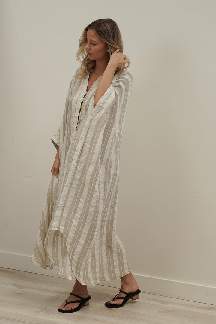 Donna Oversized Buttoned Dress Natural White Stripes
