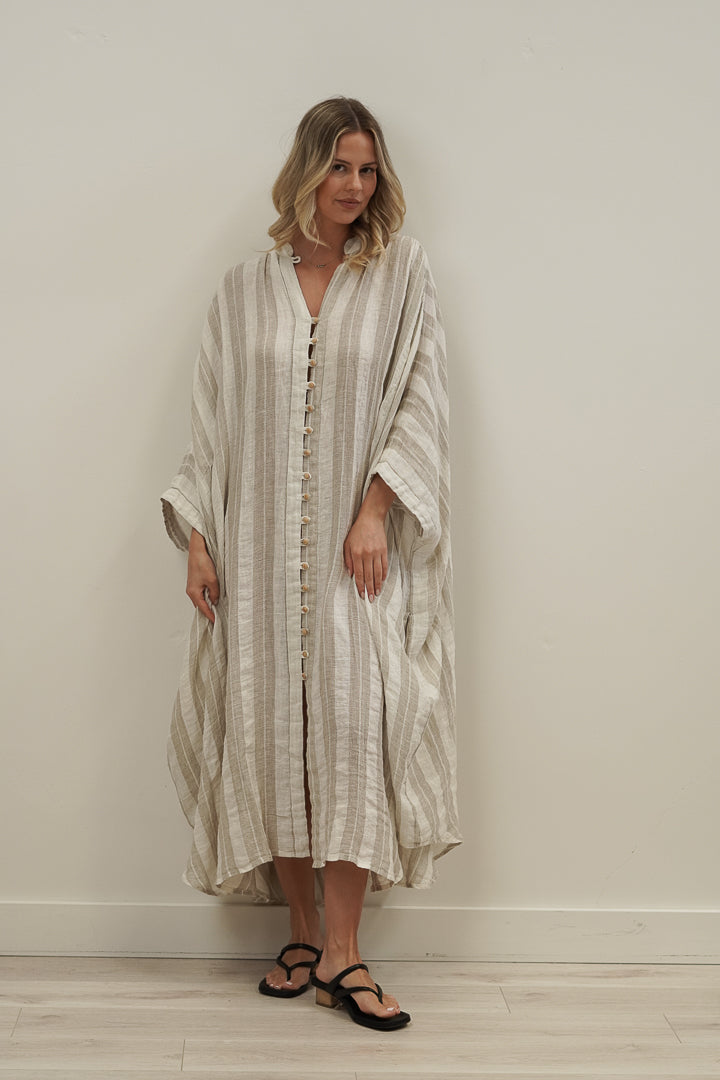 Donna Oversized Buttoned Dress Natural White Stripes