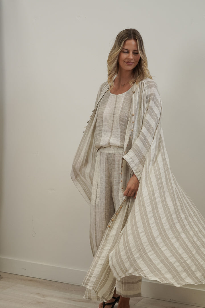 Donna Oversized Buttoned Dress Natural White Stripes