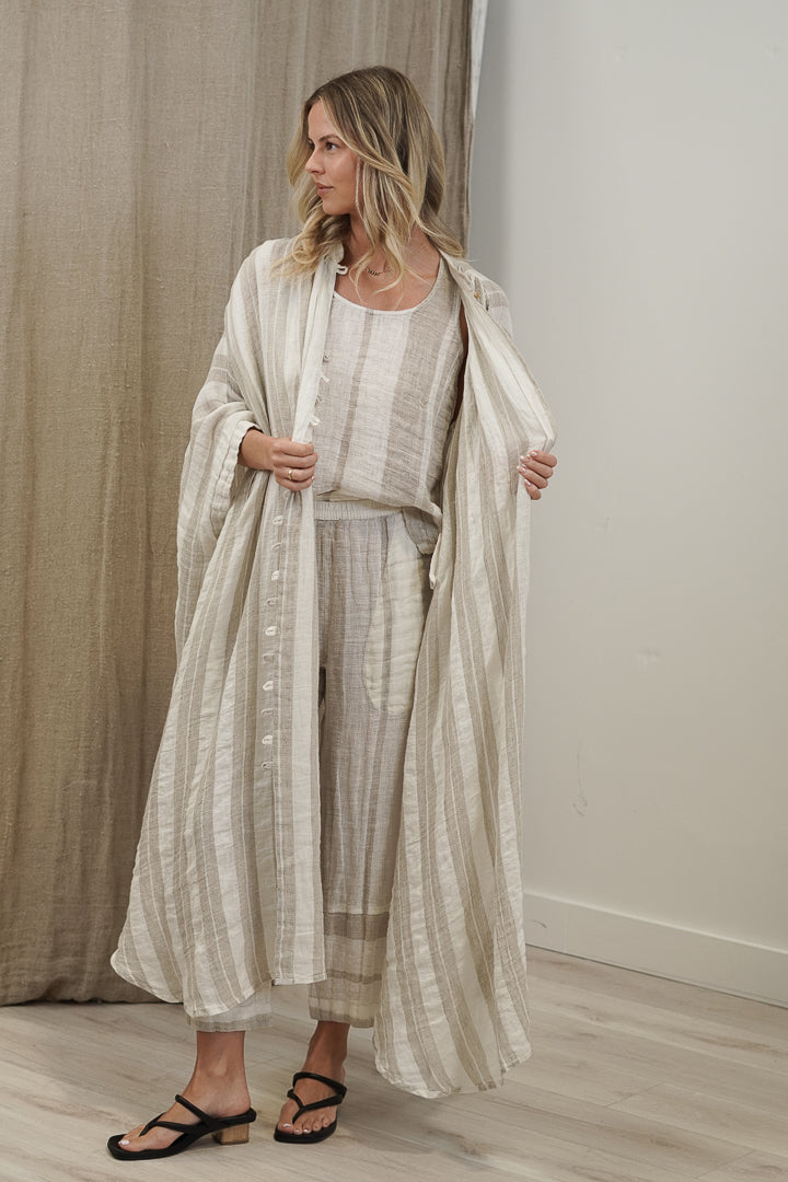 Donna Oversized Buttoned Dress Natural White Stripes