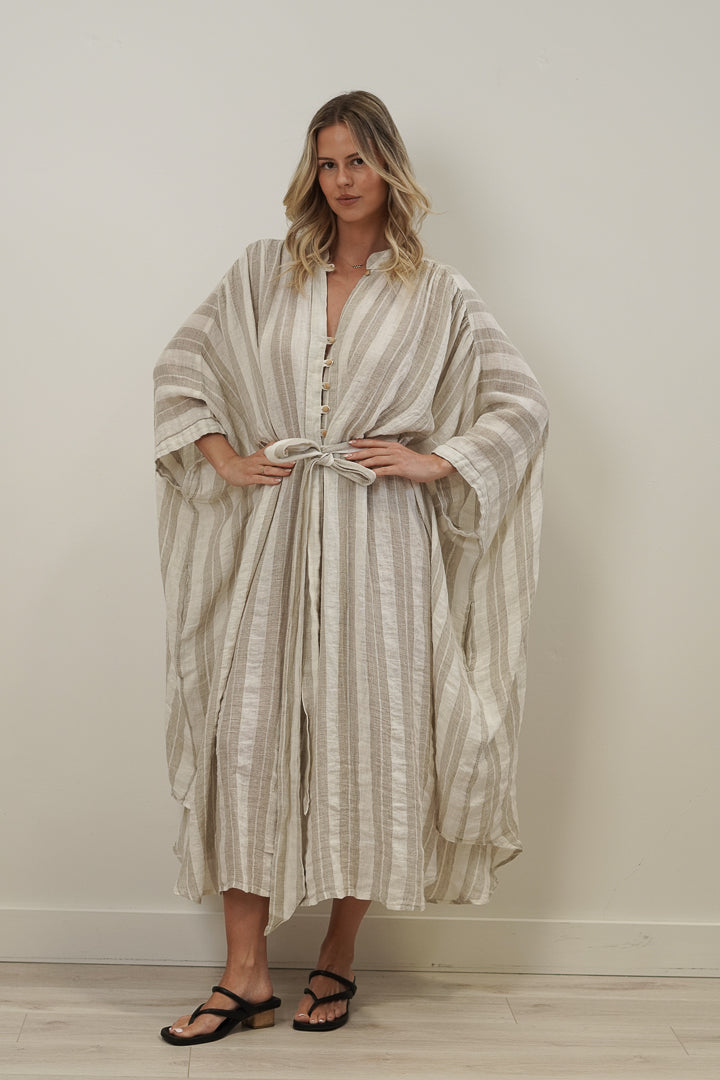 Donna Oversized Buttoned Dress Natural White Stripes