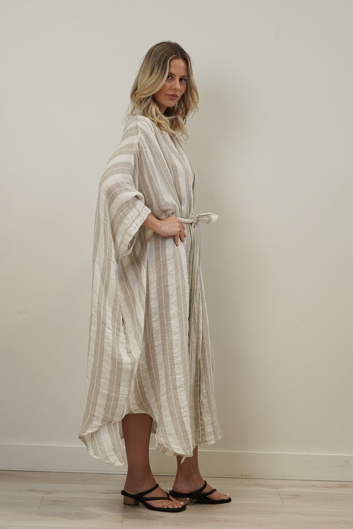 Donna Oversized Buttoned Dress Natural White Stripes