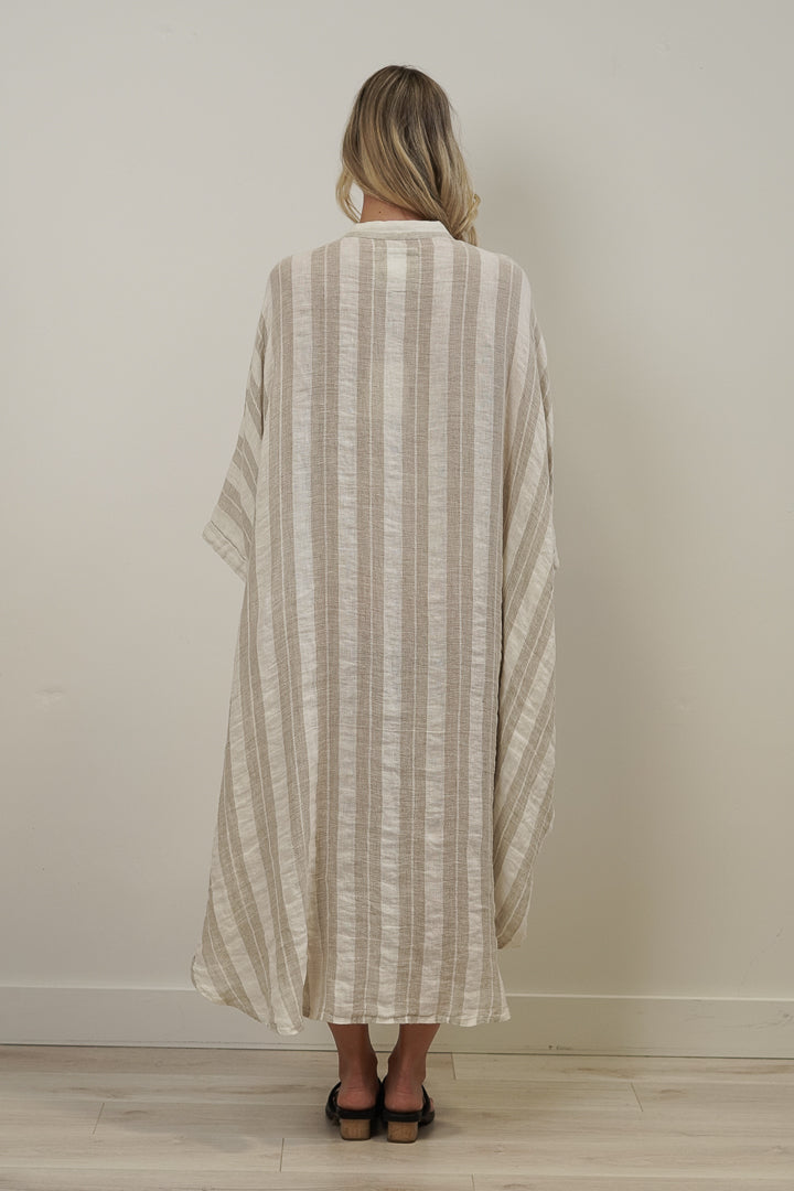 Donna Oversized Buttoned Dress Natural White Stripes