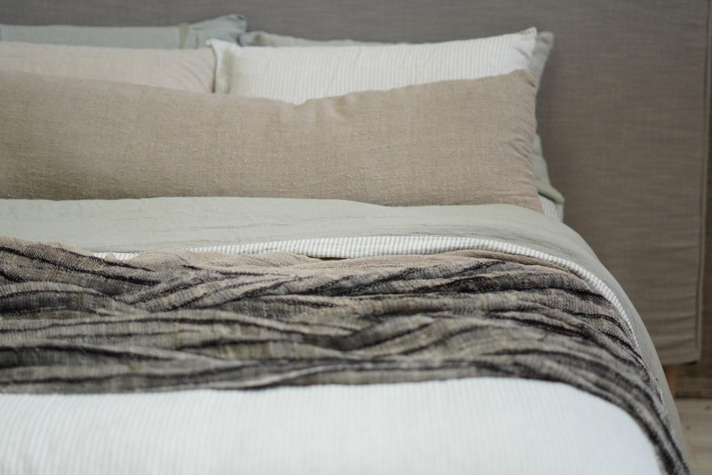 Audrey Linen Bed Throw Black & Natural Diagonal Spaced
