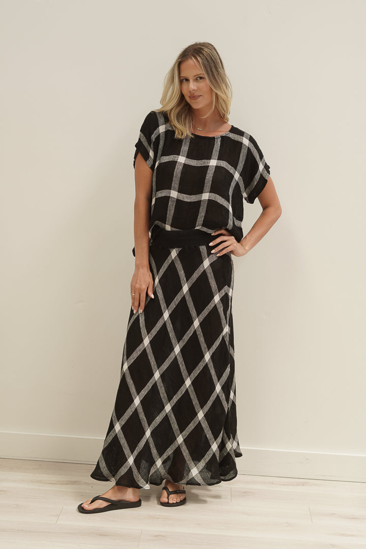 Sottana Linen Skirt Black & White Checks