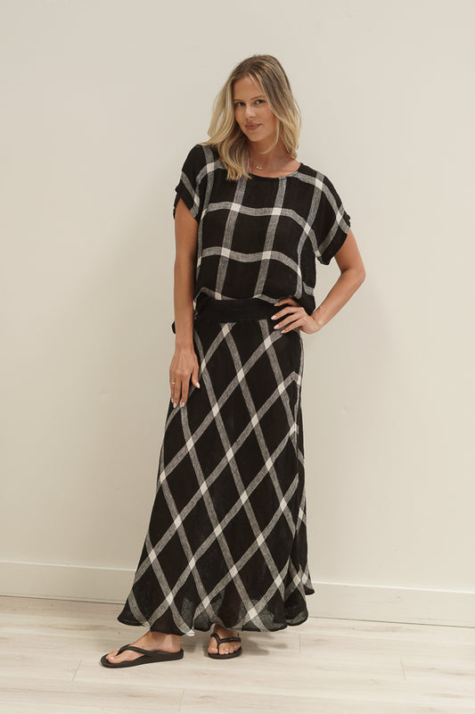 Sottana Linen Skirt Black & White Checks