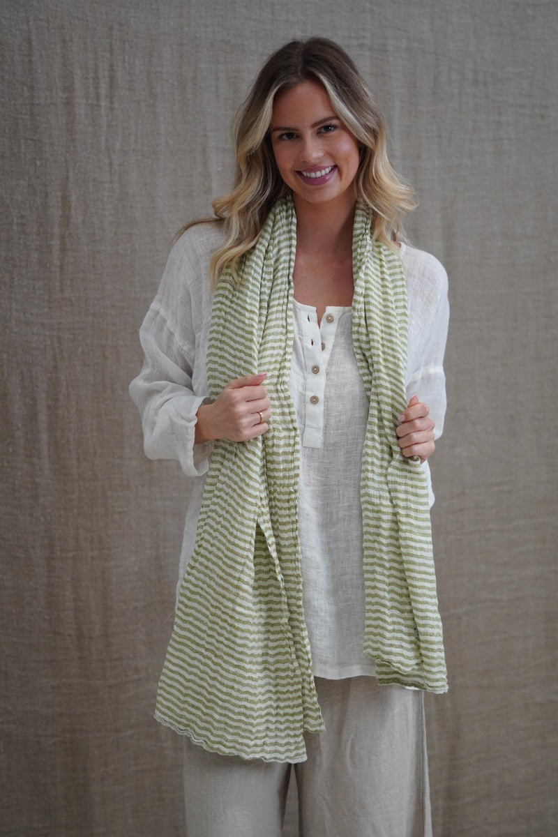Kelly Scarf White & Green Stripe