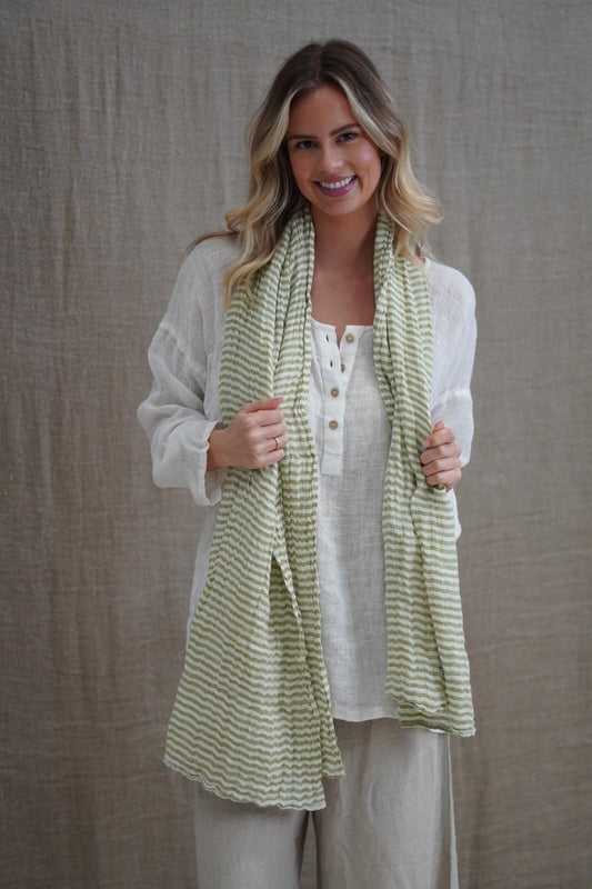 Kelly Scarf White & Green Stripe