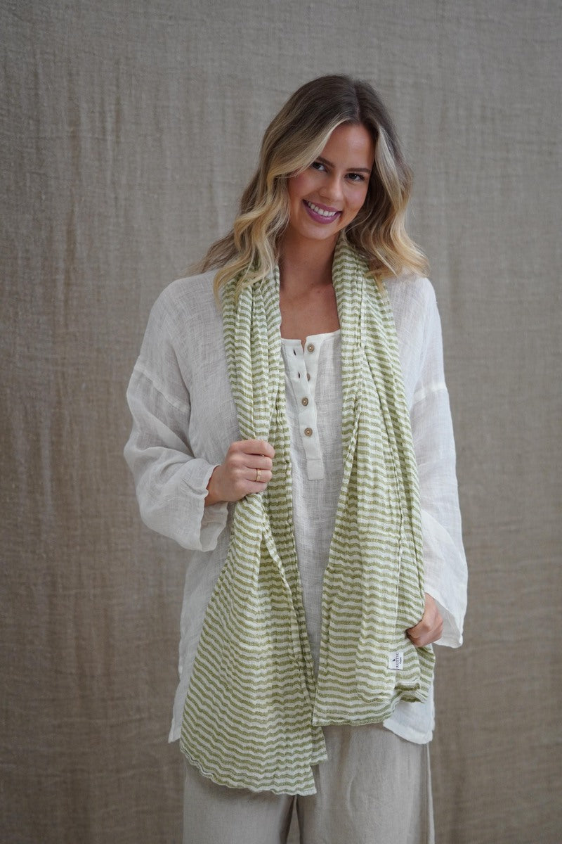 Kelly Scarf White & Green Stripe