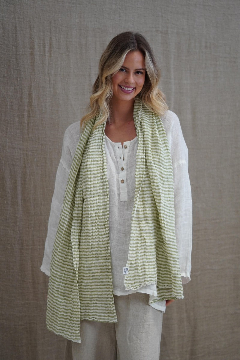 Kelly Scarf White & Green Stripe